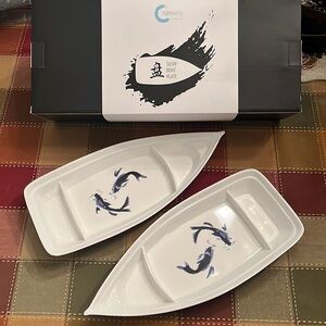 Brand New Sushi Boat Plates Set of 2 Elegant Serving Trays Top Dishwasher Safe